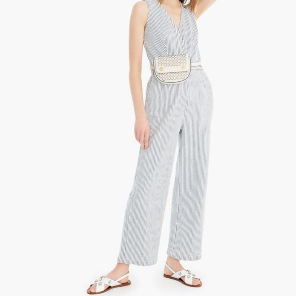 J. Crew Point Sur Blue & White Striped Wide Leg Jumpsuit - 4